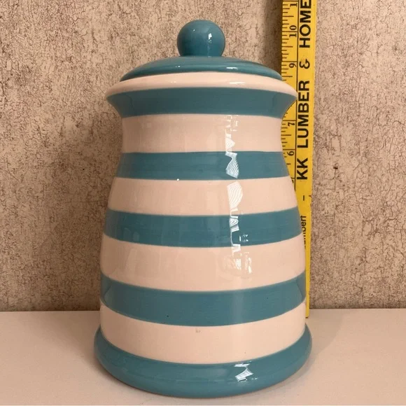 Grace’s Pantry Striped Ceramic Storage Cookie Jar with lid in Blue and White - Picture 9 of 10
